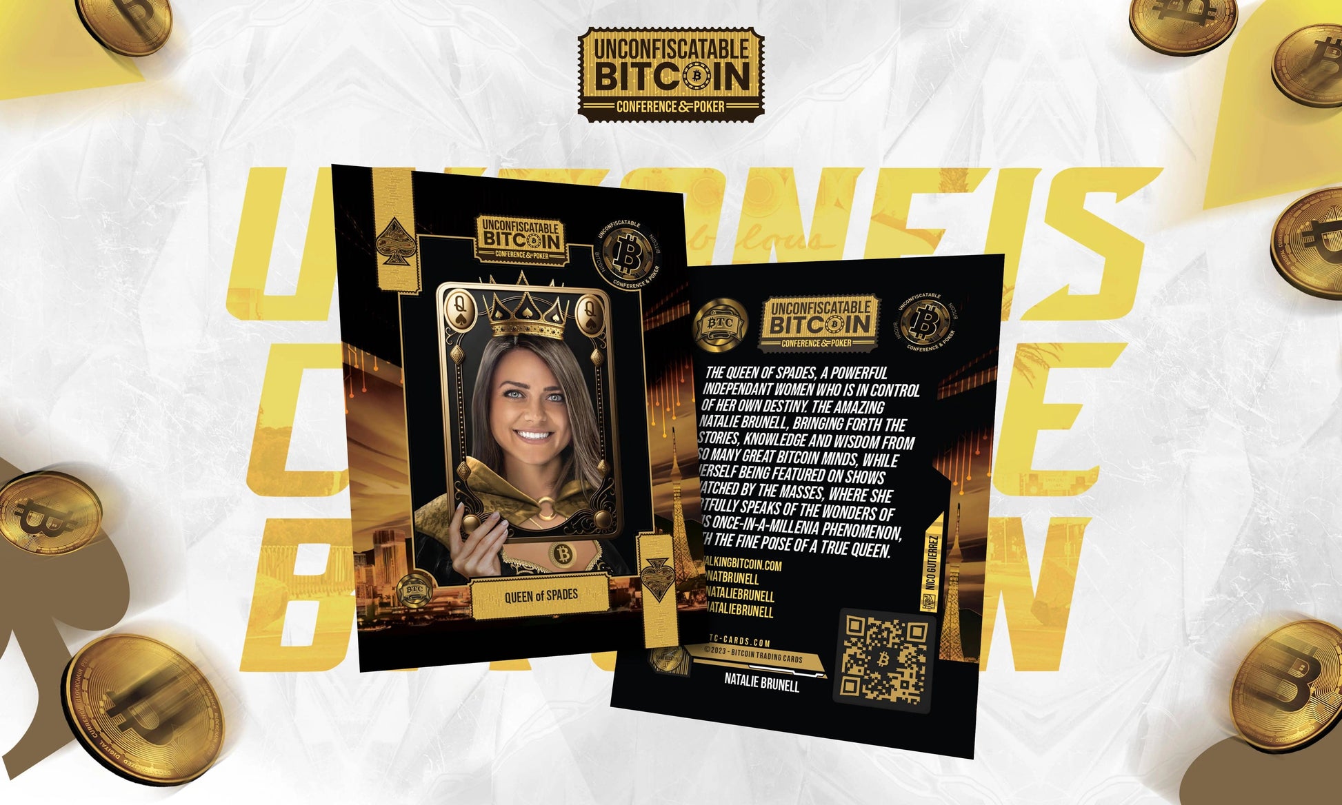 UnConfiscatable 2023 card display with gold coins and Las Vegas theme from Based Trading Cards