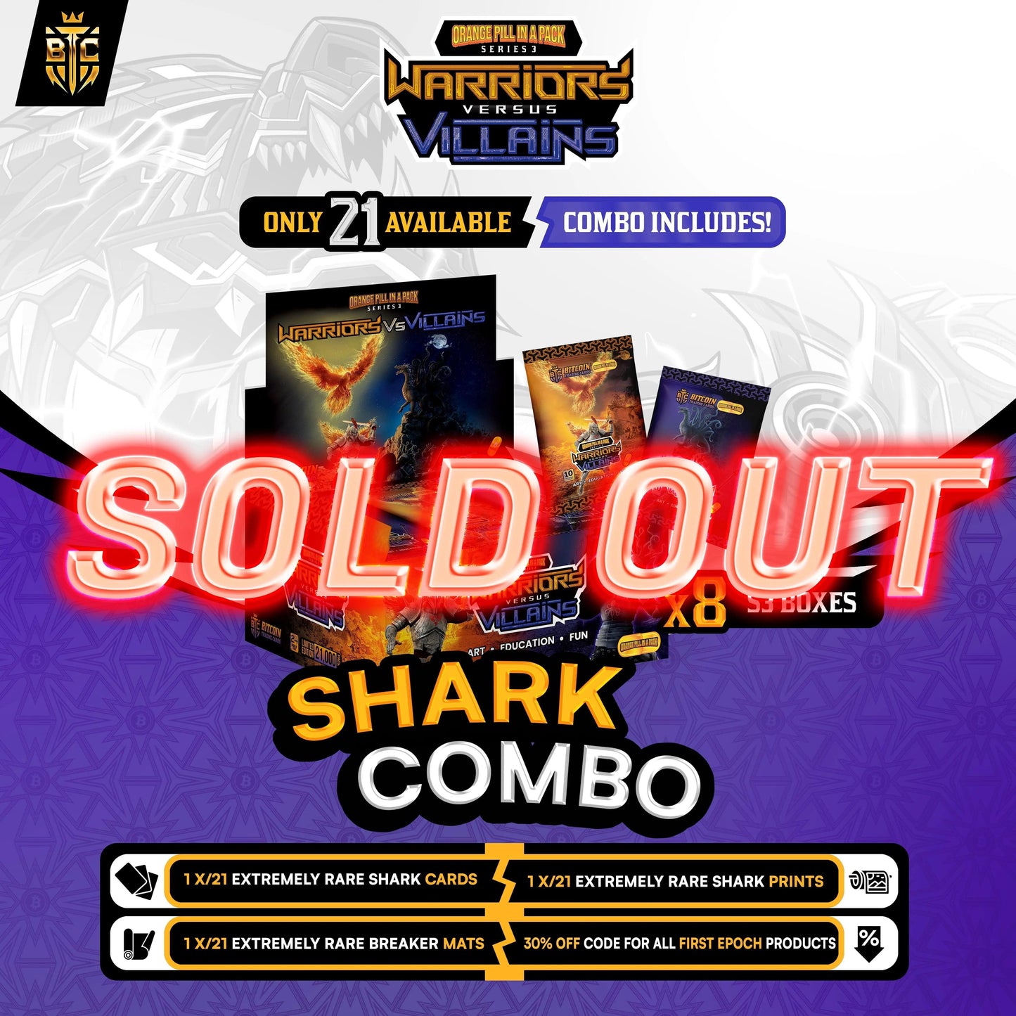 OPP Series 3 Shark Bundle sold out promotional graphic showing 8 hobby boxes from Based Trading Cards