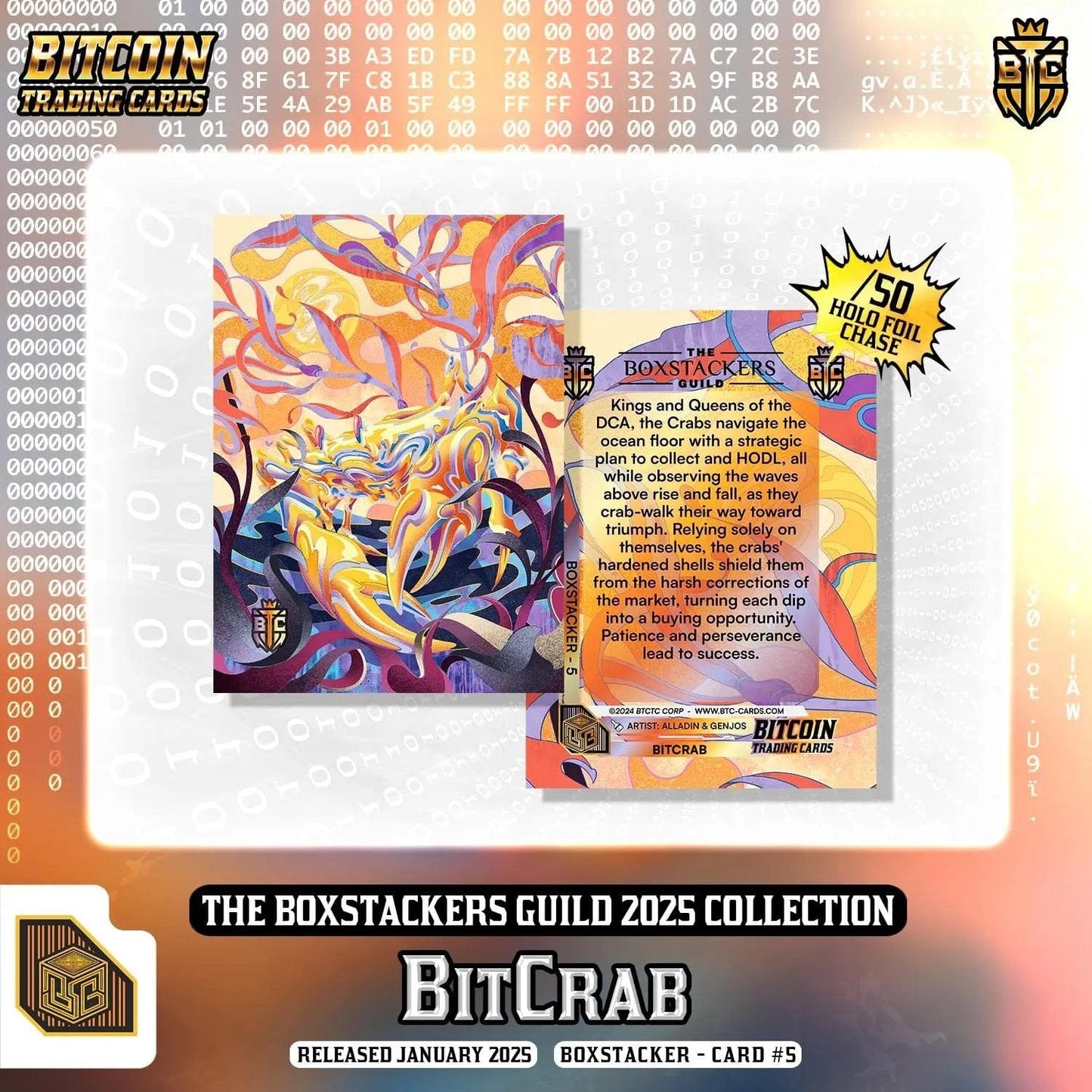 BitCrab holo foil chase card front and back - Boxstacker Card 5 Kings and Queens of the DCA from Based Trading Cards