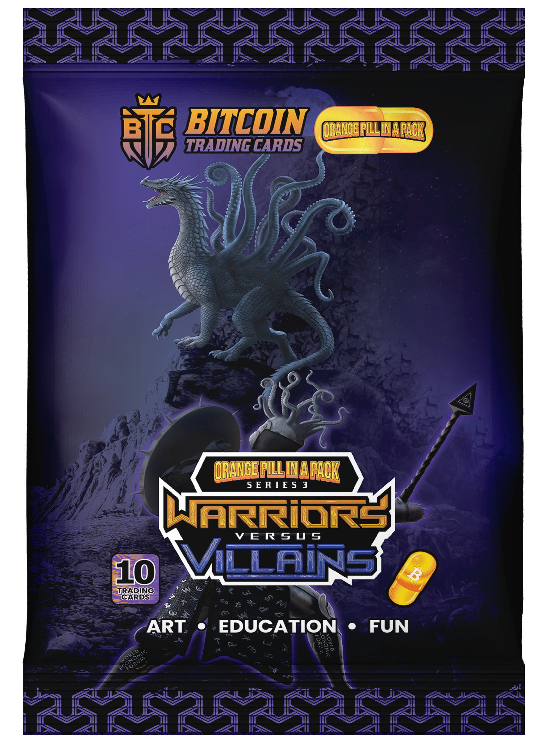 OPP Series 3 Villain foil pack with hydra creature and dark armored figure on purple background from Based Trading Cards