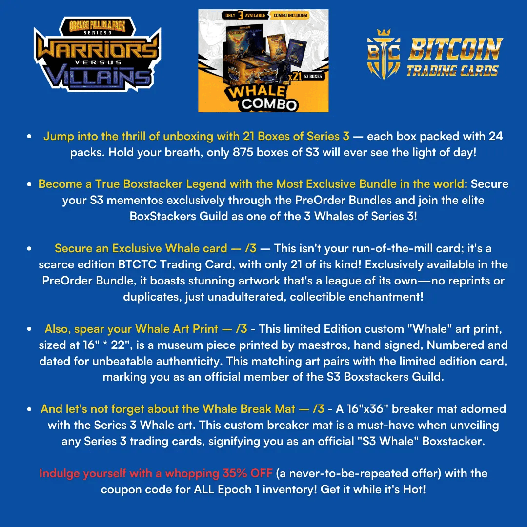 OPP Series 3 Whale Combo contents - 21 boxes, exclusive whale card, art print and breaker mat from Based Trading Cards